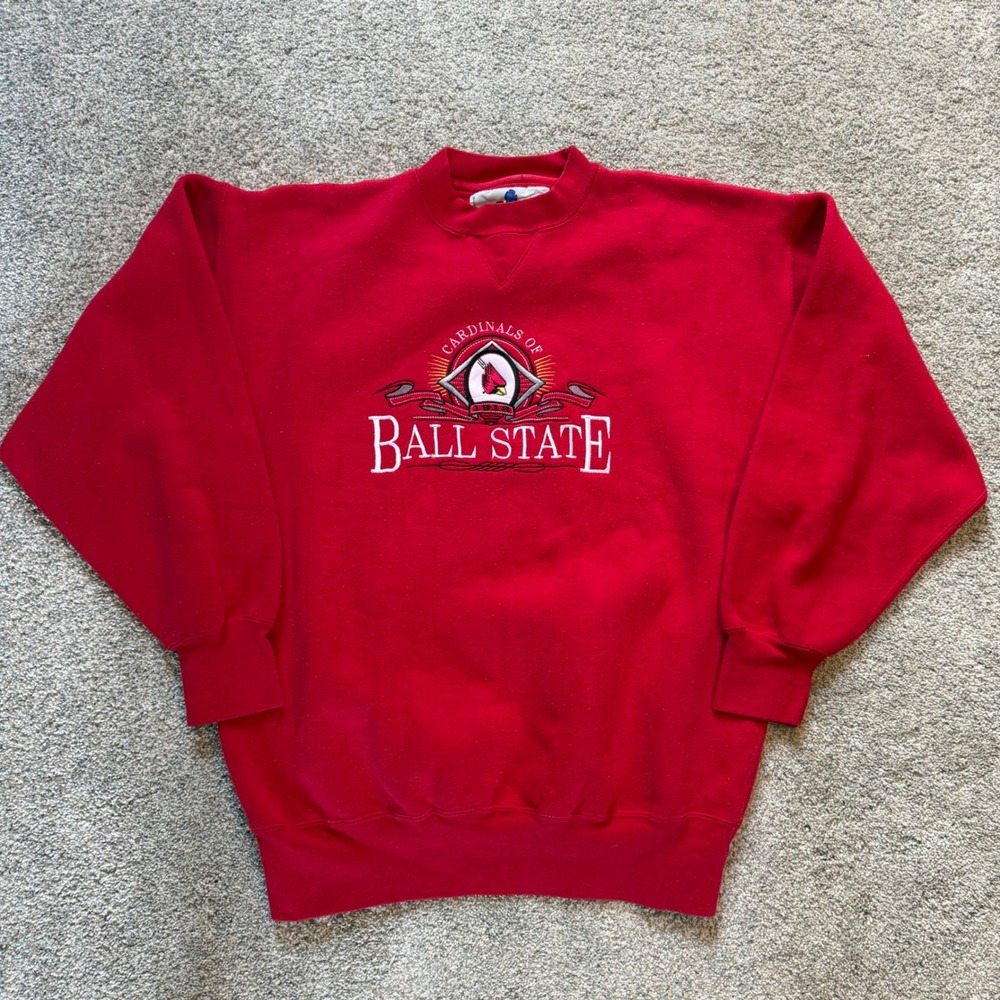 Vintage Midwest Embroidery Ball State Cardinals Red Crewneck Sweatshirt Large